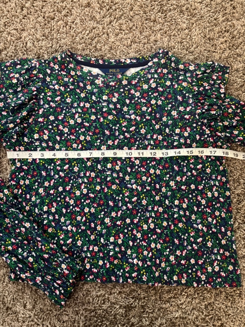 Polo by Ralph Lauren Green Floral Ruffle-Shoulder Long-Sleeve Top - Picture 8 of 12